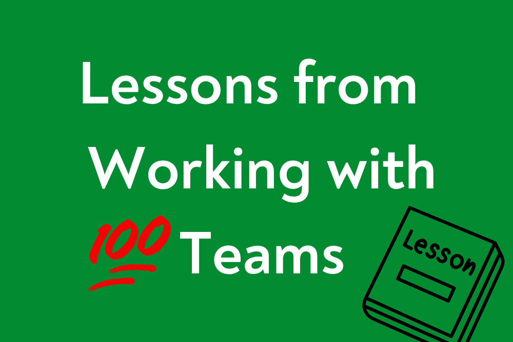 phots with words Lessons Learned from working with over 100 teams with photo of a book with word lessons